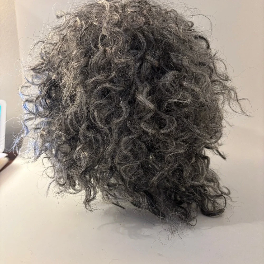 Cliclihair Curly Short Wig Womens OS Gray Salt and Pepper Real Human Hair NEW